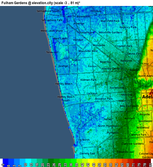 Zoom OUT 2x Fulham Gardens, Australia elevation map