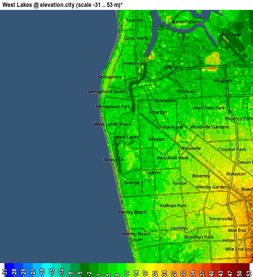 Zoom OUT 2x West Lakes, Australia elevation map