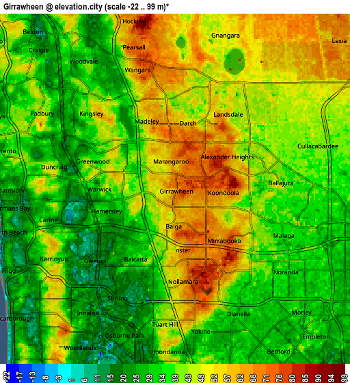 Zoom OUT 2x Girrawheen, Australia elevation map