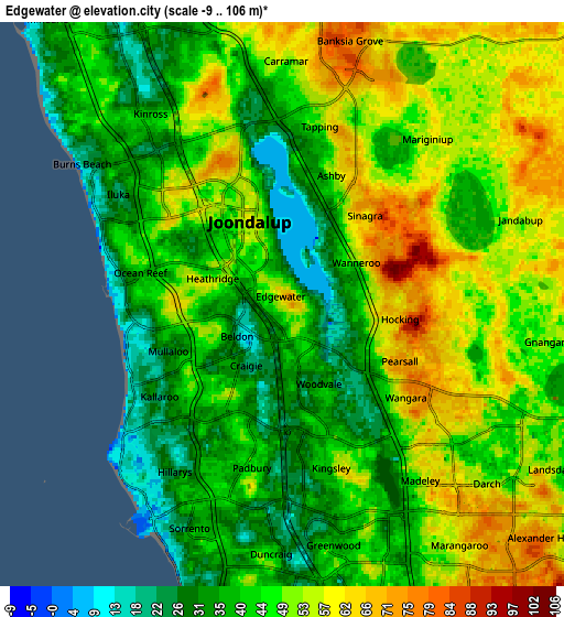 Zoom OUT 2x Edgewater, Australia elevation map