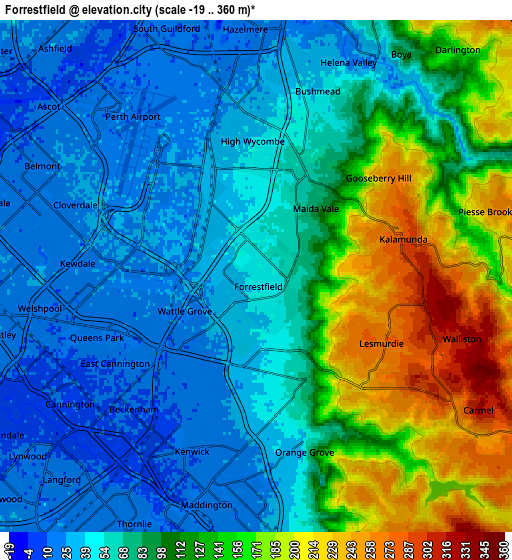 Zoom OUT 2x Forrestfield, Australia elevation map