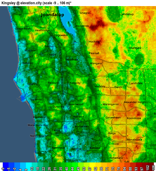 Zoom OUT 2x Kingsley, Australia elevation map