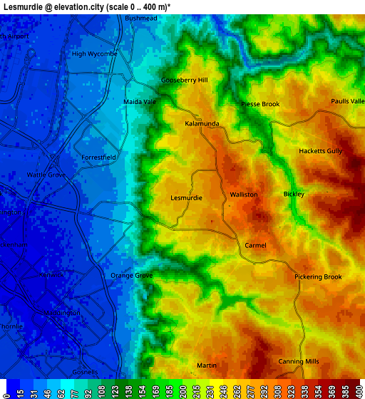 Zoom OUT 2x Lesmurdie, Australia elevation map