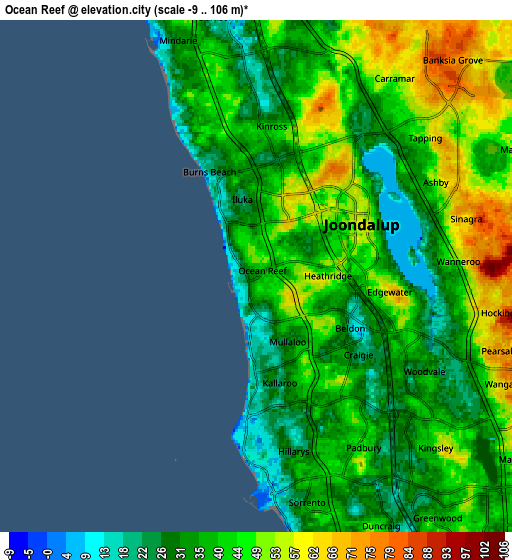 Zoom OUT 2x Ocean Reef, Australia elevation map