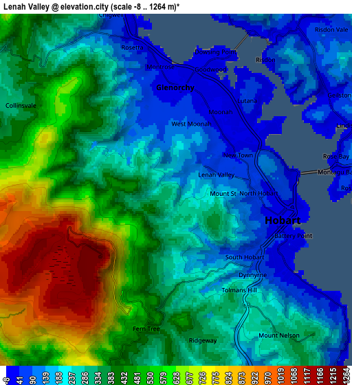Zoom OUT 2x Lenah Valley, Australia elevation map