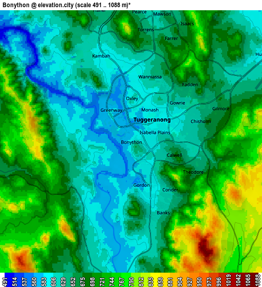 Zoom OUT 2x Bonython, Australia elevation map