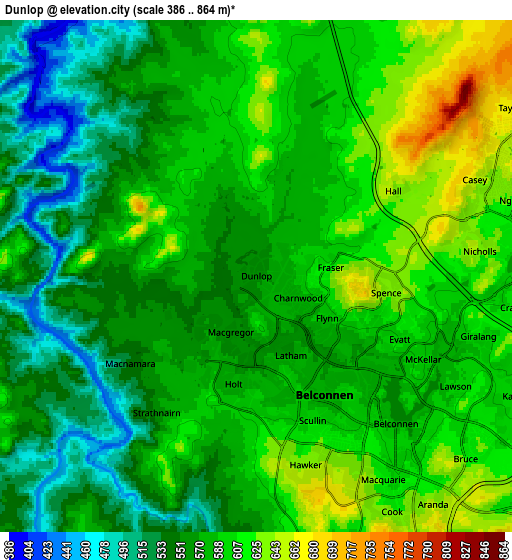 Zoom OUT 2x Dunlop, Australia elevation map