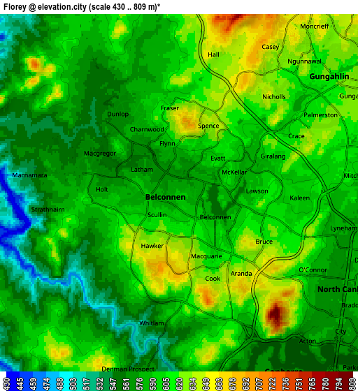 Zoom OUT 2x Florey, Australia elevation map