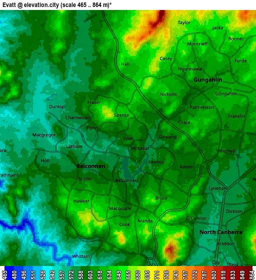 Zoom OUT 2x Evatt, Australia elevation map