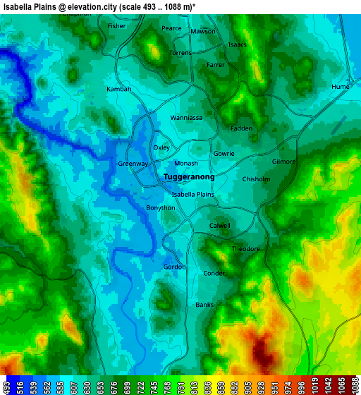 Zoom OUT 2x Isabella Plains, Australia elevation map