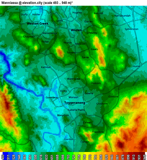 Zoom OUT 2x Wanniassa, Australia elevation map