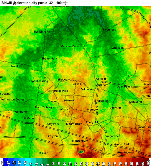 Zoom OUT 2x Bidwill, Australia elevation map