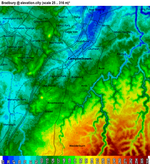 Zoom OUT 2x Bradbury, Australia elevation map