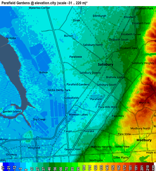 Zoom OUT 2x Parafield Gardens, Australia elevation map