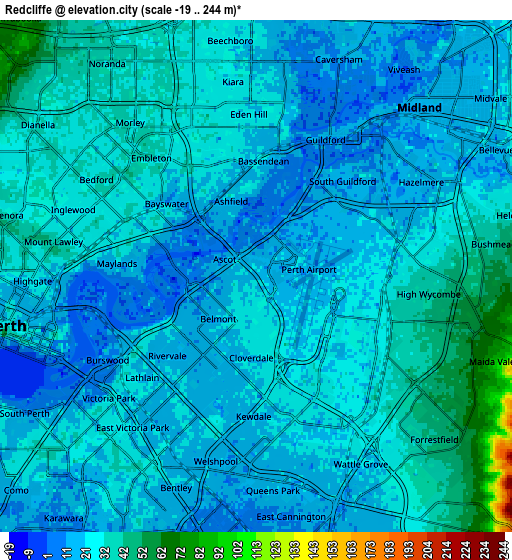 Zoom OUT 2x Redcliffe, Australia elevation map