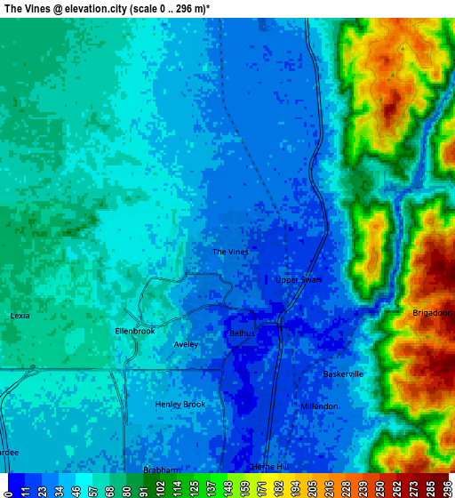 Zoom OUT 2x The Vines, Australia elevation map