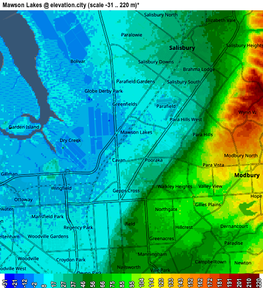 Zoom OUT 2x Mawson Lakes, Australia elevation map