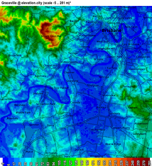 Zoom OUT 2x Graceville, Australia elevation map