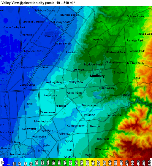 Zoom OUT 2x Valley View, Australia elevation map