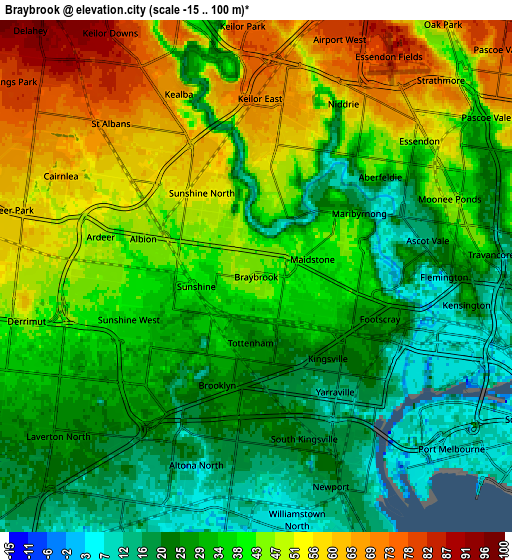 Zoom OUT 2x Braybrook, Australia elevation map