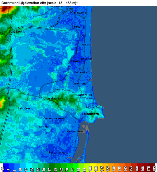 Zoom OUT 2x Currimundi, Australia elevation map