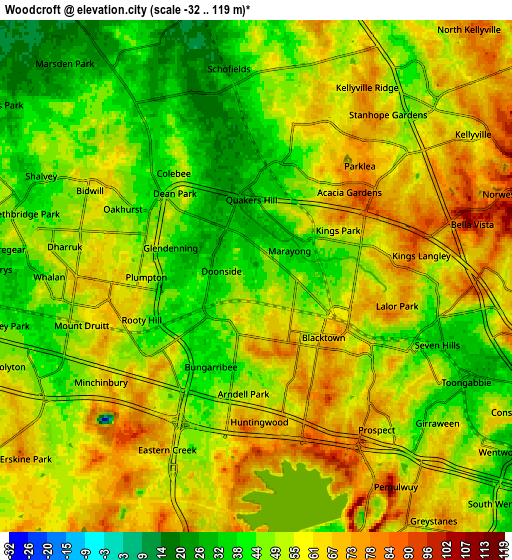 Zoom OUT 2x Woodcroft, Australia elevation map