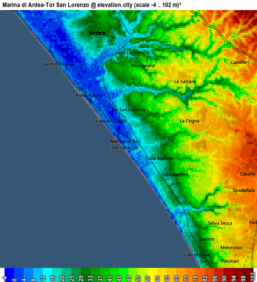 Zoom OUT 2x Marina di Ardea-Tor San Lorenzo, Italy elevation map