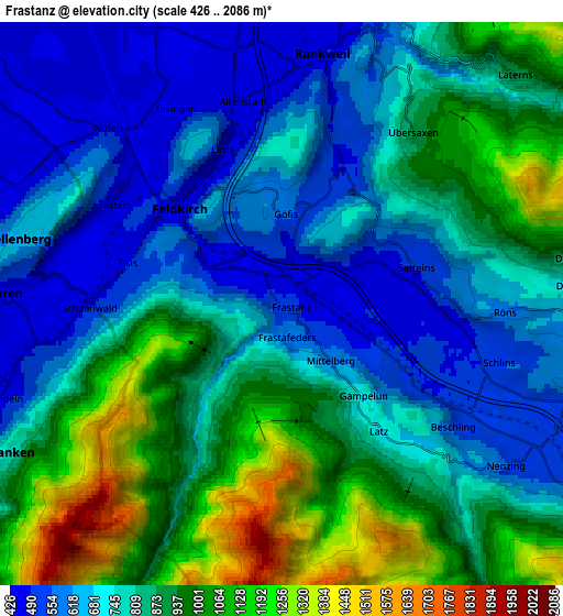 Zoom OUT 2x Frastanz, Austria elevation map