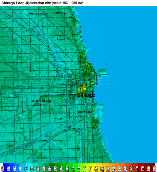 Zoom OUT 2x Chicago Loop, United States elevation map