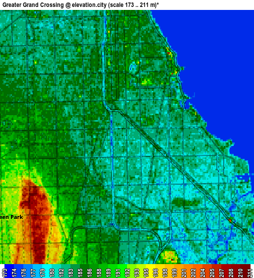 Zoom OUT 2x Greater Grand Crossing, United States elevation map