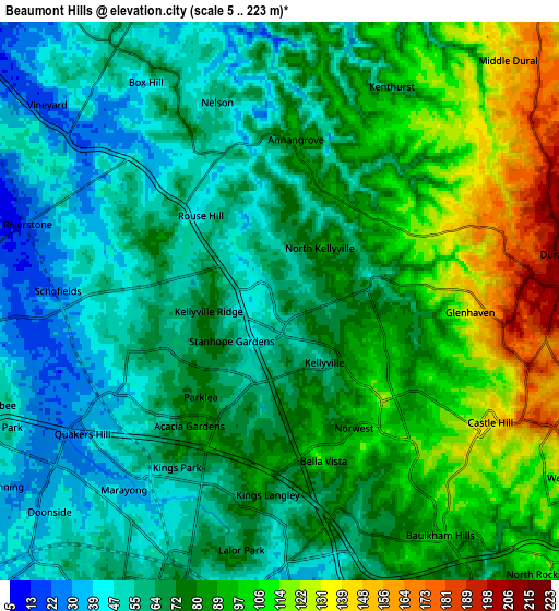 Zoom OUT 2x Beaumont Hills, Australia elevation map