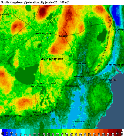 Zoom OUT 2x South Kingstown, United States elevation map