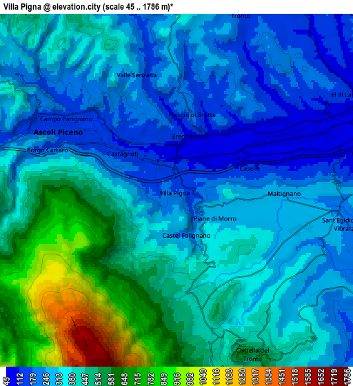 Zoom OUT 2x Villa Pigna, Italy elevation map