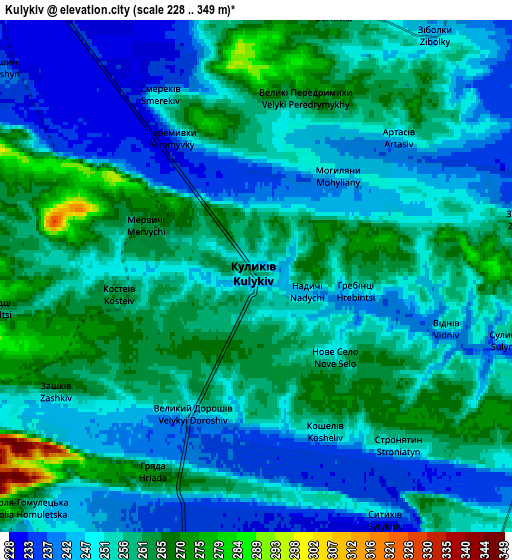 Zoom OUT 2x Kulykiv, Ukraine elevation map