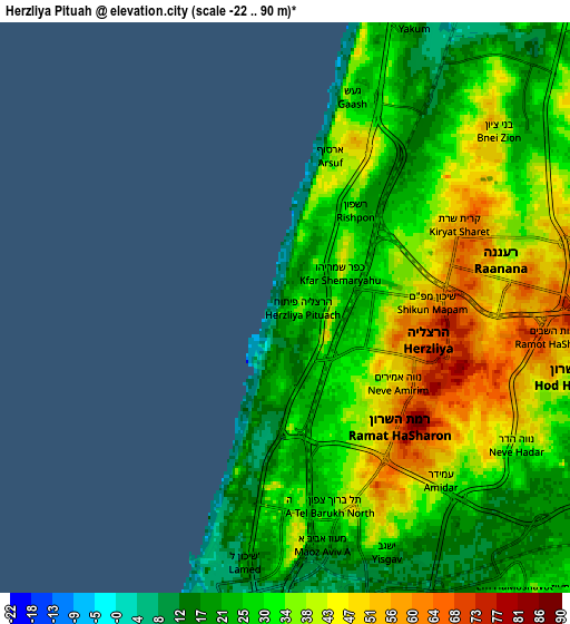 Zoom OUT 2x Herzliya Pituah, Israel elevation map