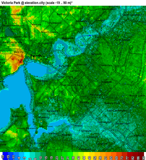 Zoom OUT 2x Victoria Park, Australia elevation map