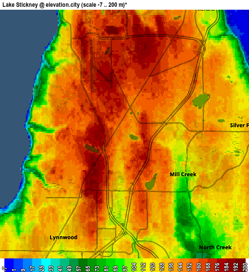 Zoom OUT 2x Lake Stickney, United States elevation map