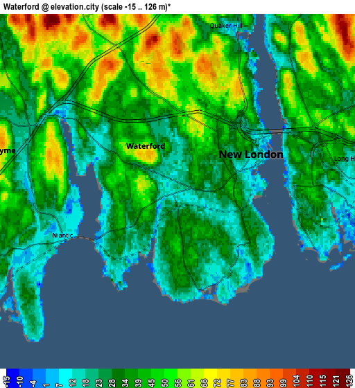 Zoom OUT 2x Waterford, United States elevation map