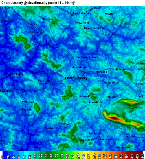 Zoom OUT 2x Cherpulassery, India elevation map