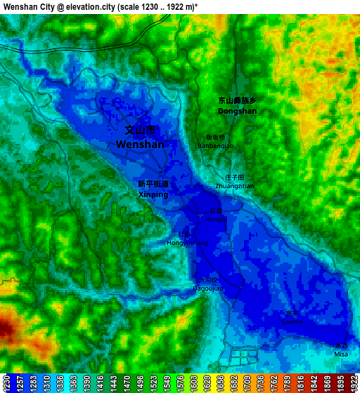 Zoom OUT 2x Wenshan City, China elevation map