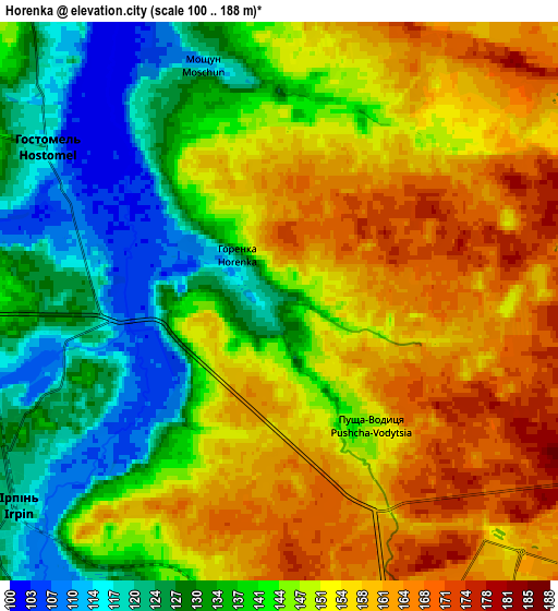 Zoom OUT 2x Horenka, Ukraine elevation map