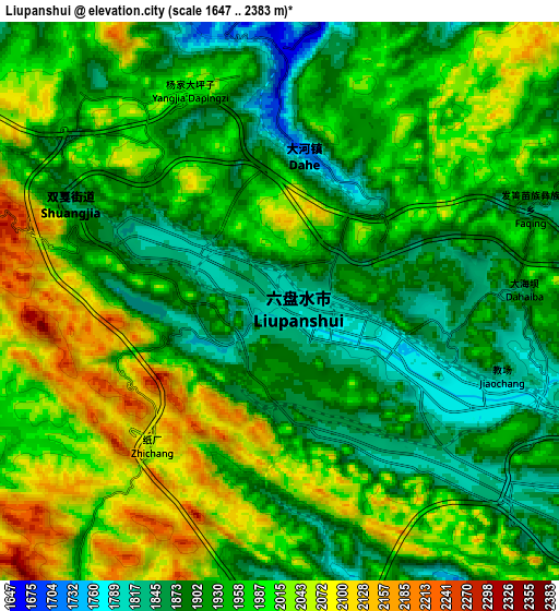 Zoom OUT 2x Liupanshui, China elevation map