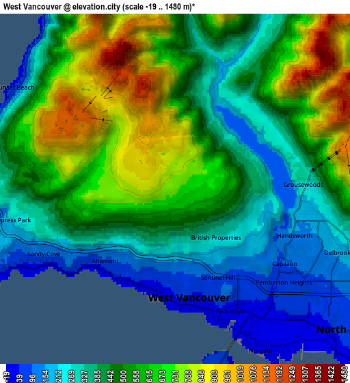 Zoom OUT 2x West Vancouver, Canada elevation map