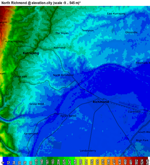 Zoom OUT 2x North Richmond, Australia elevation map