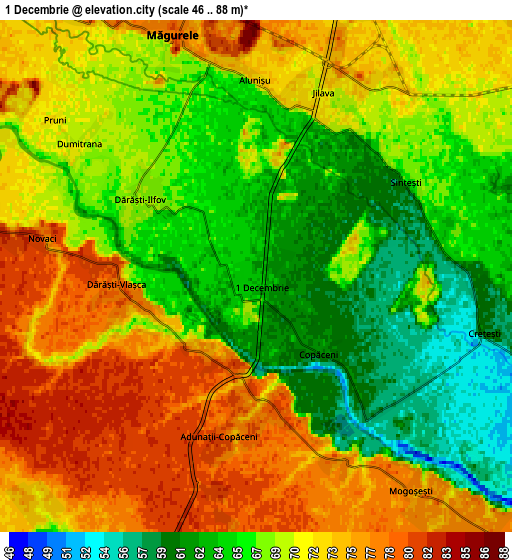 Zoom OUT 2x 1 Decembrie, Romania elevation map