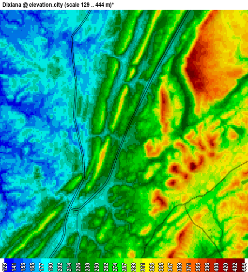 Zoom OUT 2x Dixiana, United States elevation map