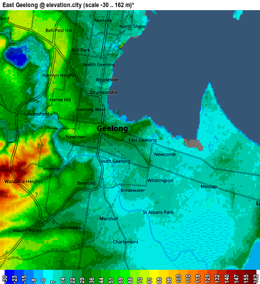 Zoom OUT 2x East Geelong, Australia elevation map