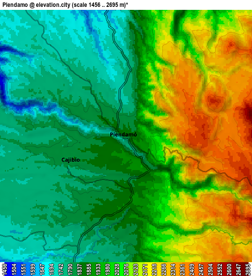Zoom OUT 2x Piendamo, Colombia elevation map