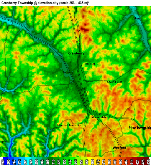 Zoom OUT 2x Cranberry Township, United States elevation map