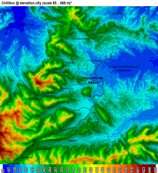 Zoom OUT 2x Chililico, Mexico elevation map